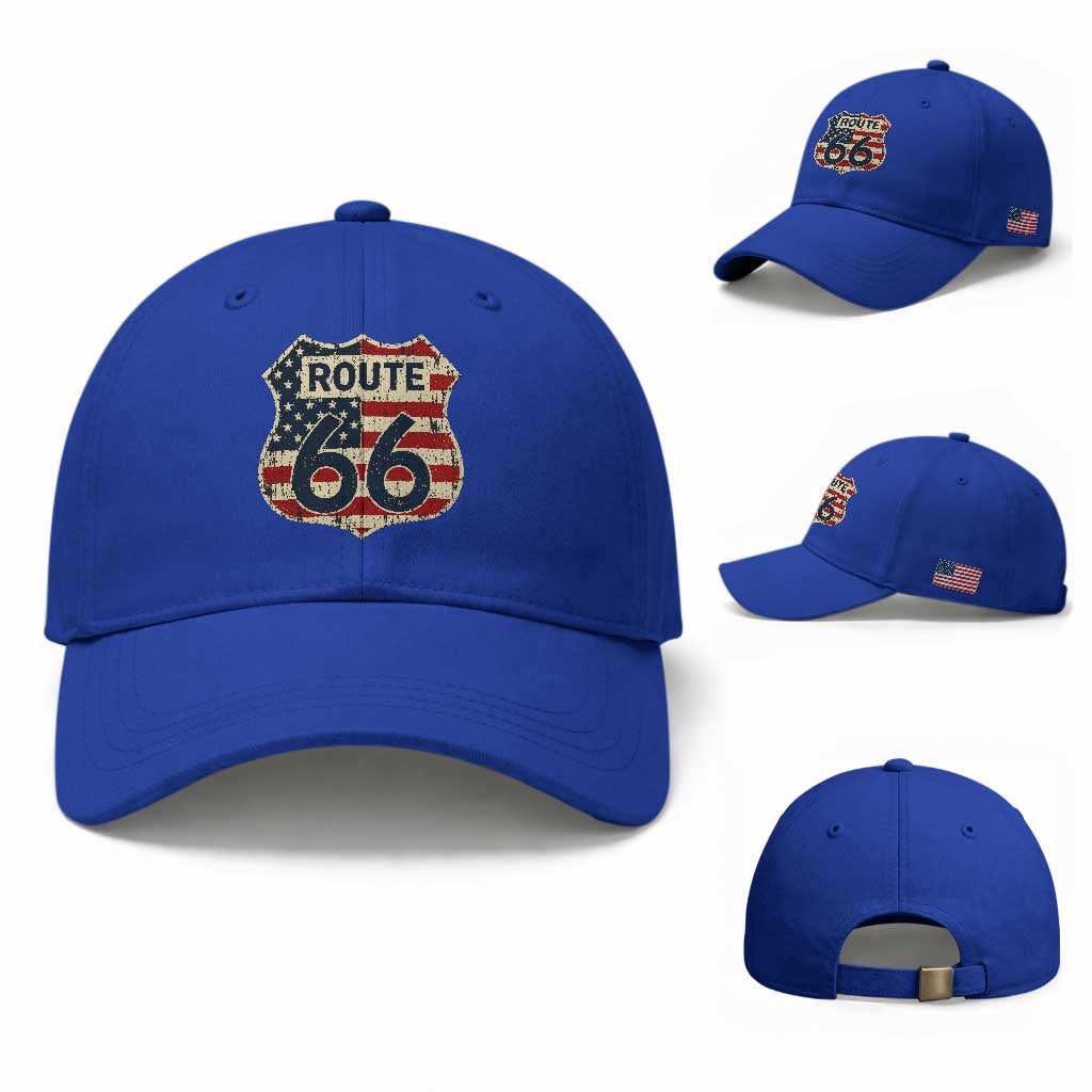Route US 66 American Flag Americana Road Trip Baseball Cap