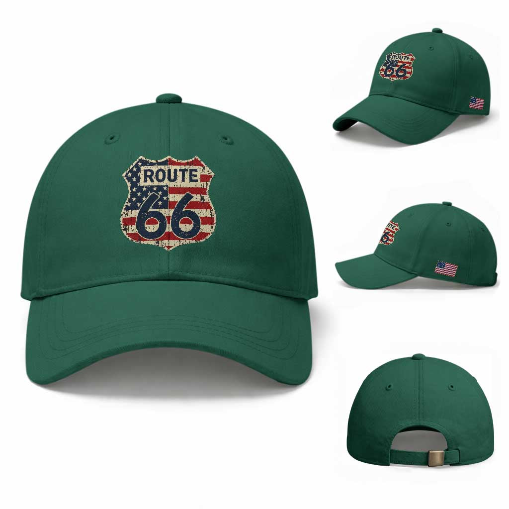 Route US 66 American Flag Americana Road Trip Baseball Cap