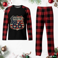 Route US 66 American Flag Americana Road Trip Plaid Pajama Set