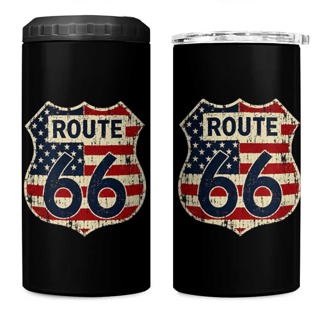 Route US 66 American Flag Americana Road Trip 4 in 1 Can Cooler Tumbler