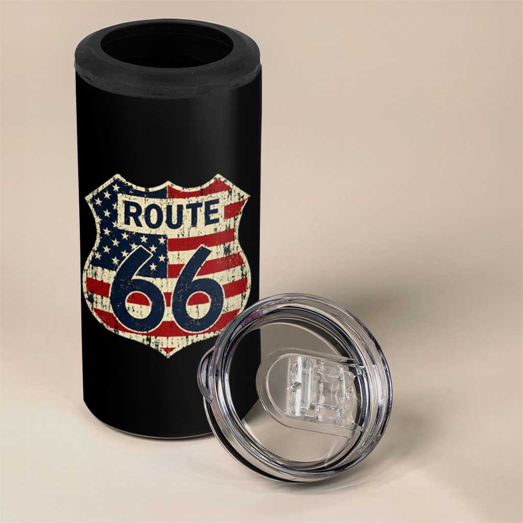 Route US 66 American Flag Americana Road Trip 4 in 1 Can Cooler Tumbler