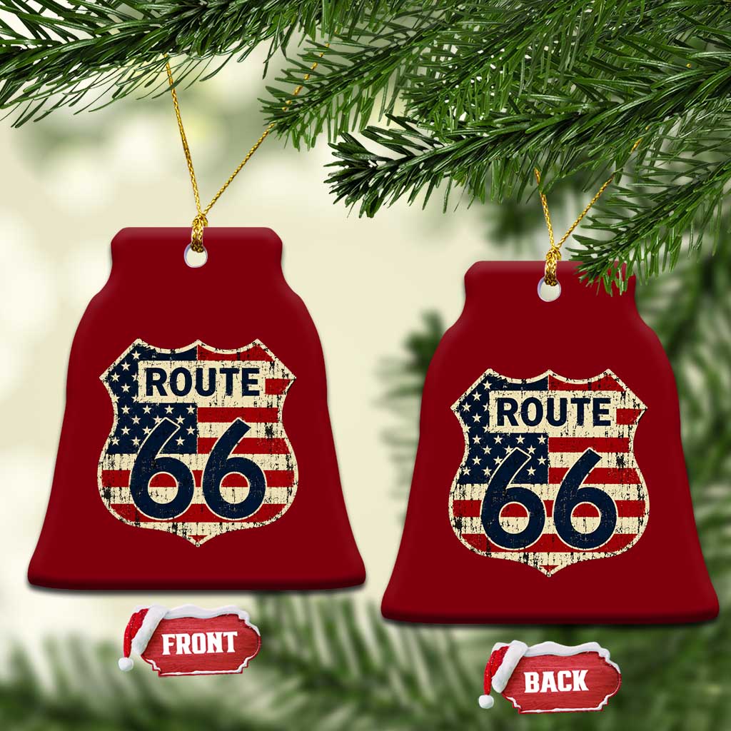 Route US 66 American Flag Americana Road Trip Ceramic Ornament