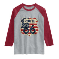Route US 66 American Flag Americana Road Trip Raglan Shirt