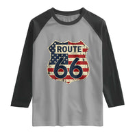 Route US 66 American Flag Americana Road Trip Raglan Shirt