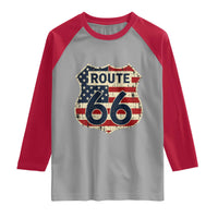 Route US 66 American Flag Americana Road Trip Raglan Shirt