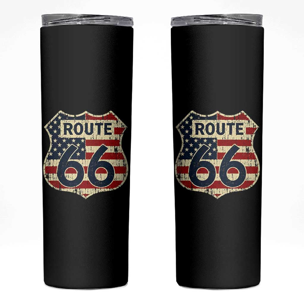 Route US 66 American Flag Americana Road Trip Skinny Tumbler