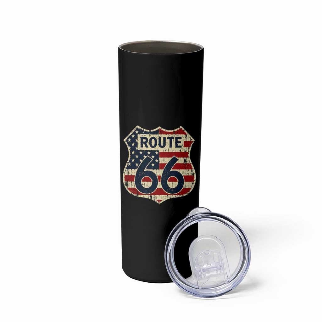 Route US 66 American Flag Americana Road Trip Skinny Tumbler