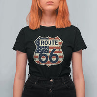 Route US 66 American Flag Americana Road Trip T Shirt For Women