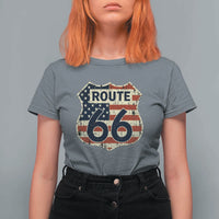 Route US 66 American Flag Americana Road Trip T Shirt For Women