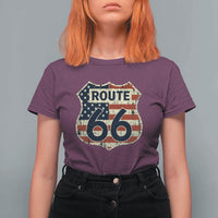 Route US 66 American Flag Americana Road Trip T Shirt For Women