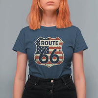 Route US 66 American Flag Americana Road Trip T Shirt For Women