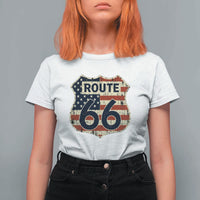Route US 66 American Flag Americana Road Trip T Shirt For Women