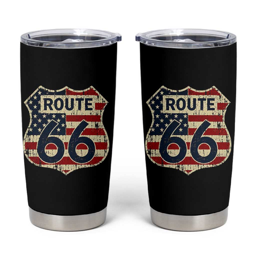 Route US 66 American Flag Americana Road Trip Tumbler Cup