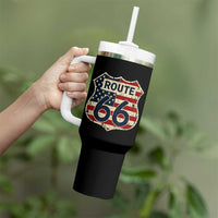 Route US 66 American Flag Americana Road Trip Tumbler With Handle