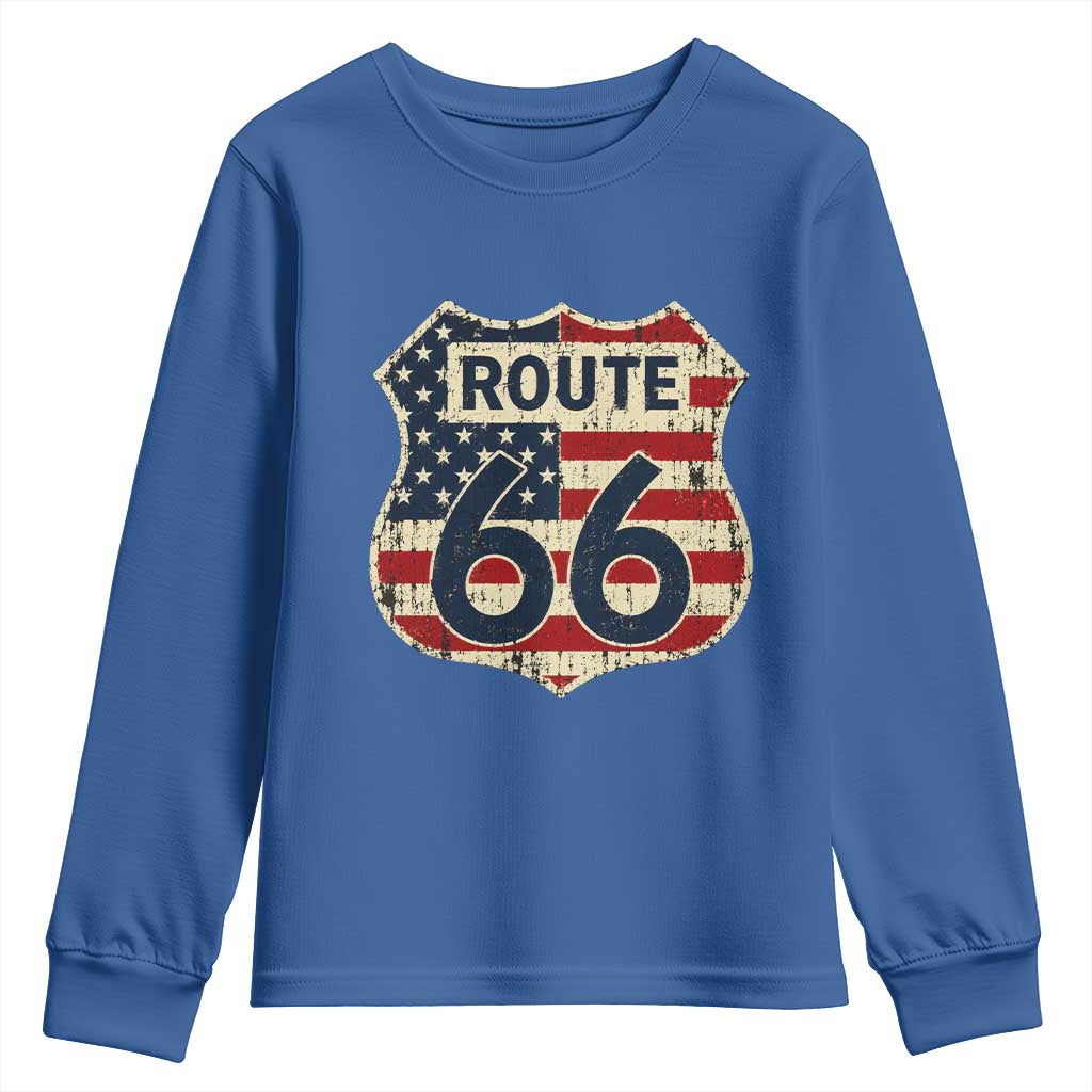 Route US 66 American Flag Americana Road Trip Youth Sweatshirt