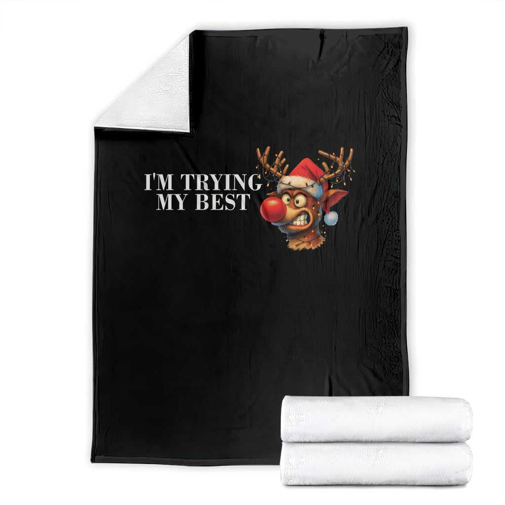 Funny Reindeer Christmas Meme Throw Blanket I Am Trying My Best - Wonder Print Shop