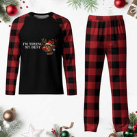 Funny Reindeer Christmas Meme Plaid Pajama Set I Am Trying My Best - Wonder Print Shop