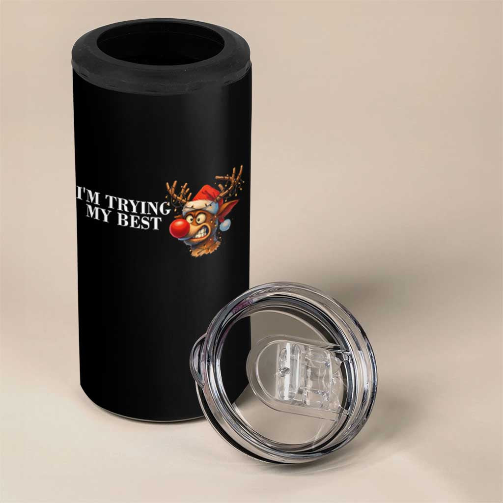 Funny Reindeer Christmas Meme 4 in 1 Can Cooler Tumbler I Am Trying My Best - Wonder Print Shop