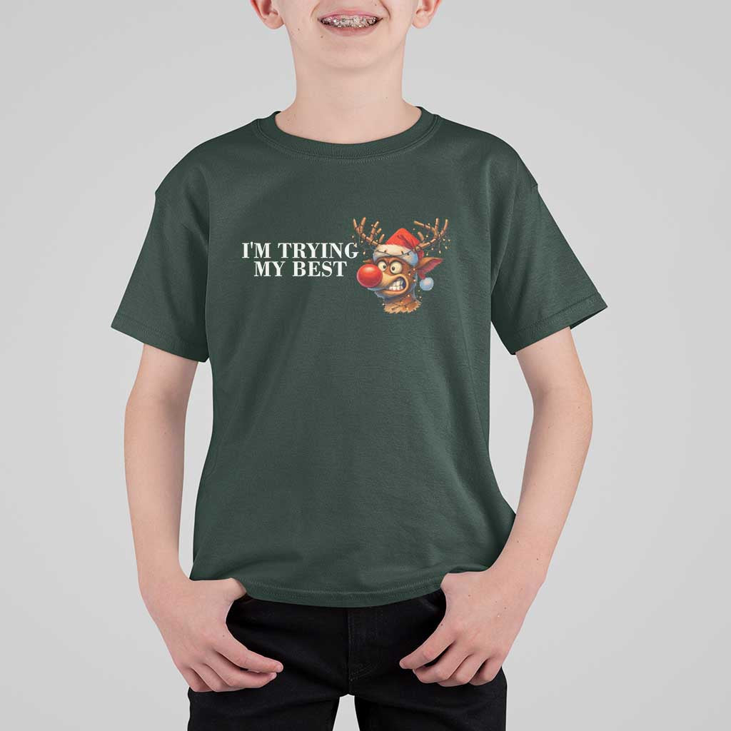Funny Reindeer Christmas Meme T Shirt For Kid I Am Trying My Best - Wonder Print Shop