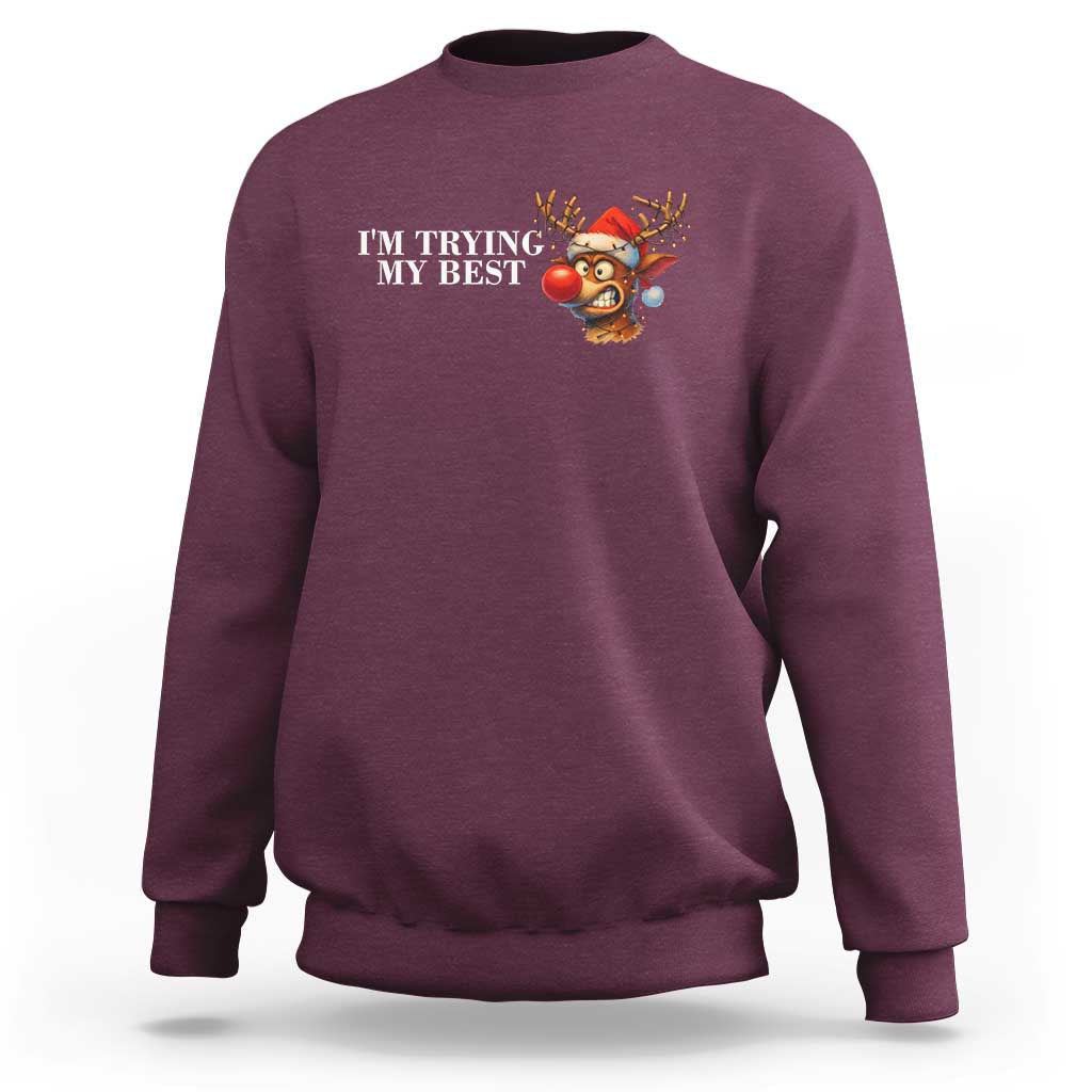 Funny Reindeer Christmas Meme Sweatshirt I Am Trying My Best - Wonder Print Shop