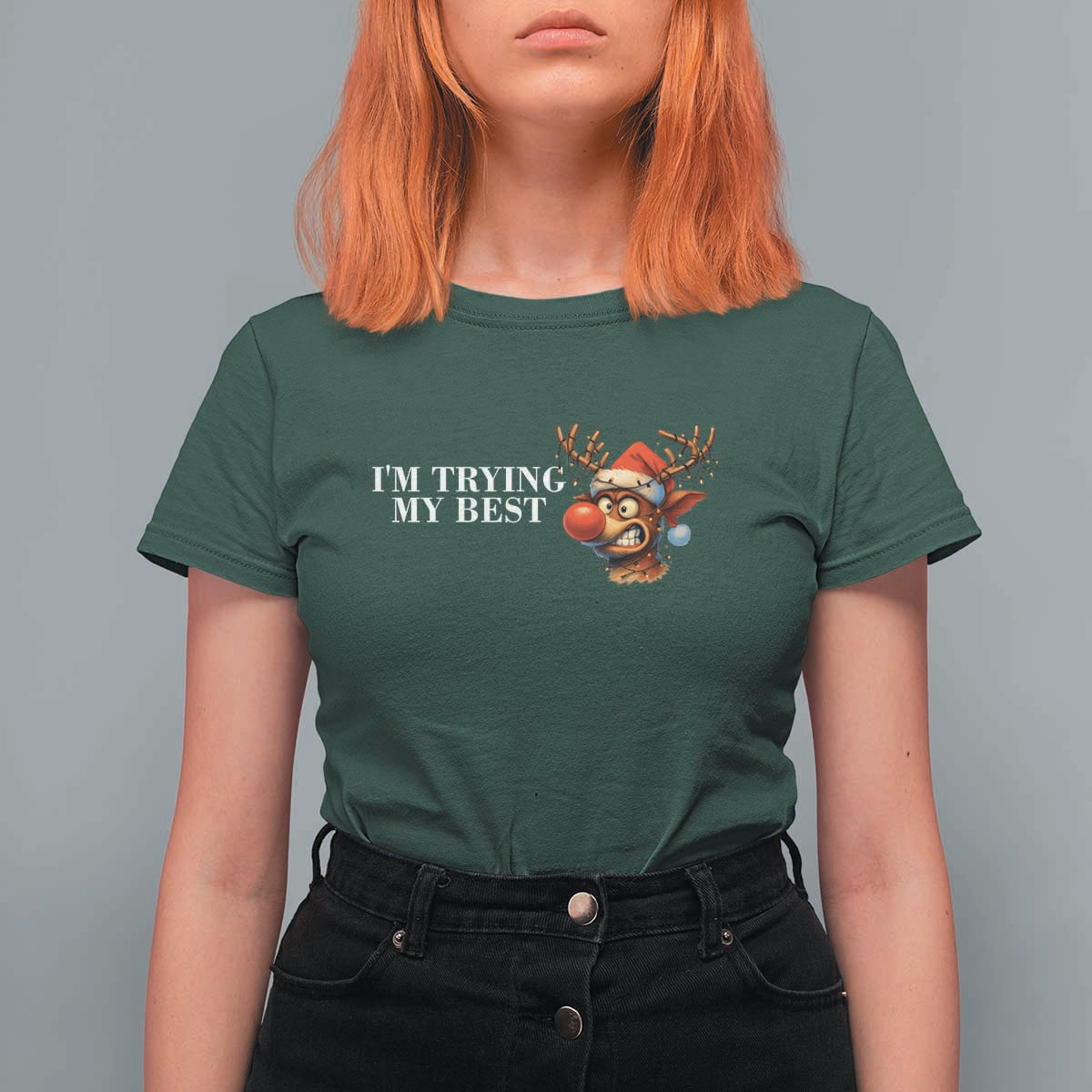 Funny Reindeer Christmas Meme T Shirt For Women I Am Trying My Best - Wonder Print Shop
