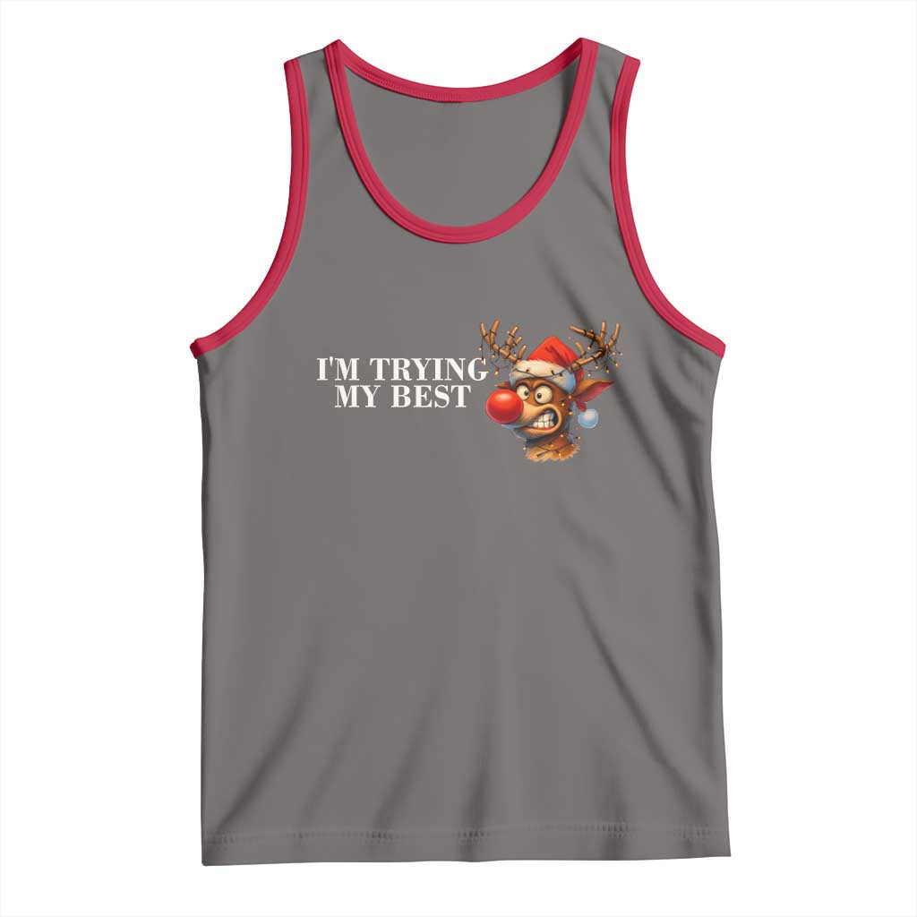 Funny Reindeer Christmas Meme Tank Top I Am Trying My Best - Wonder Print Shop