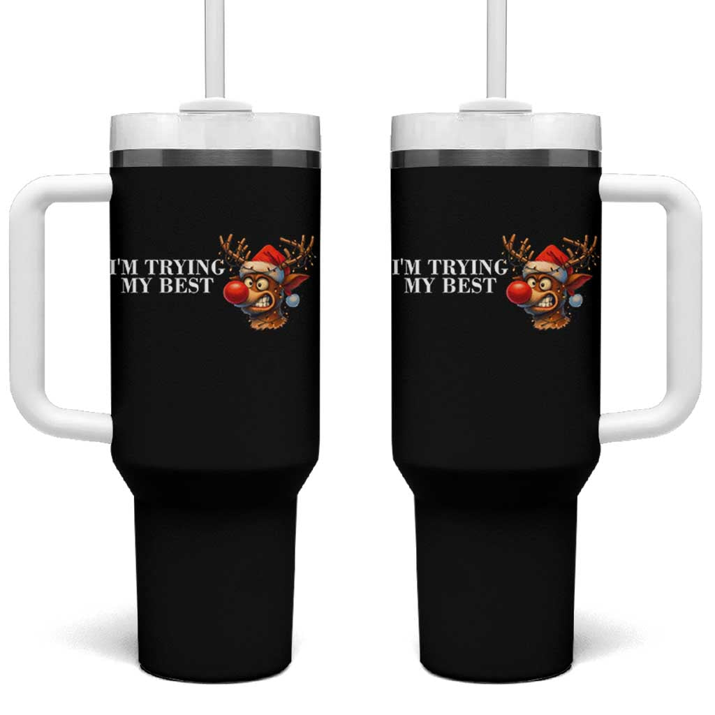 Funny Reindeer Christmas Meme Tumbler With Handle I Am Trying My Best - Wonder Print Shop