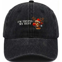 Funny Reindeer Christmas Meme Washed Cotton Baseball Cap I Am Trying My Best