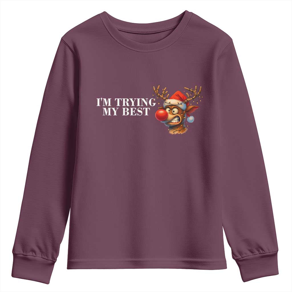 Funny Reindeer Christmas Meme Youth Sweatshirt I Am Trying My Best - Wonder Print Shop