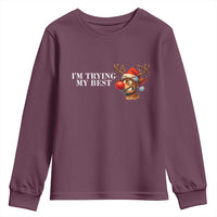 Funny Reindeer Christmas Meme Youth Sweatshirt I Am Trying My Best - Wonder Print Shop