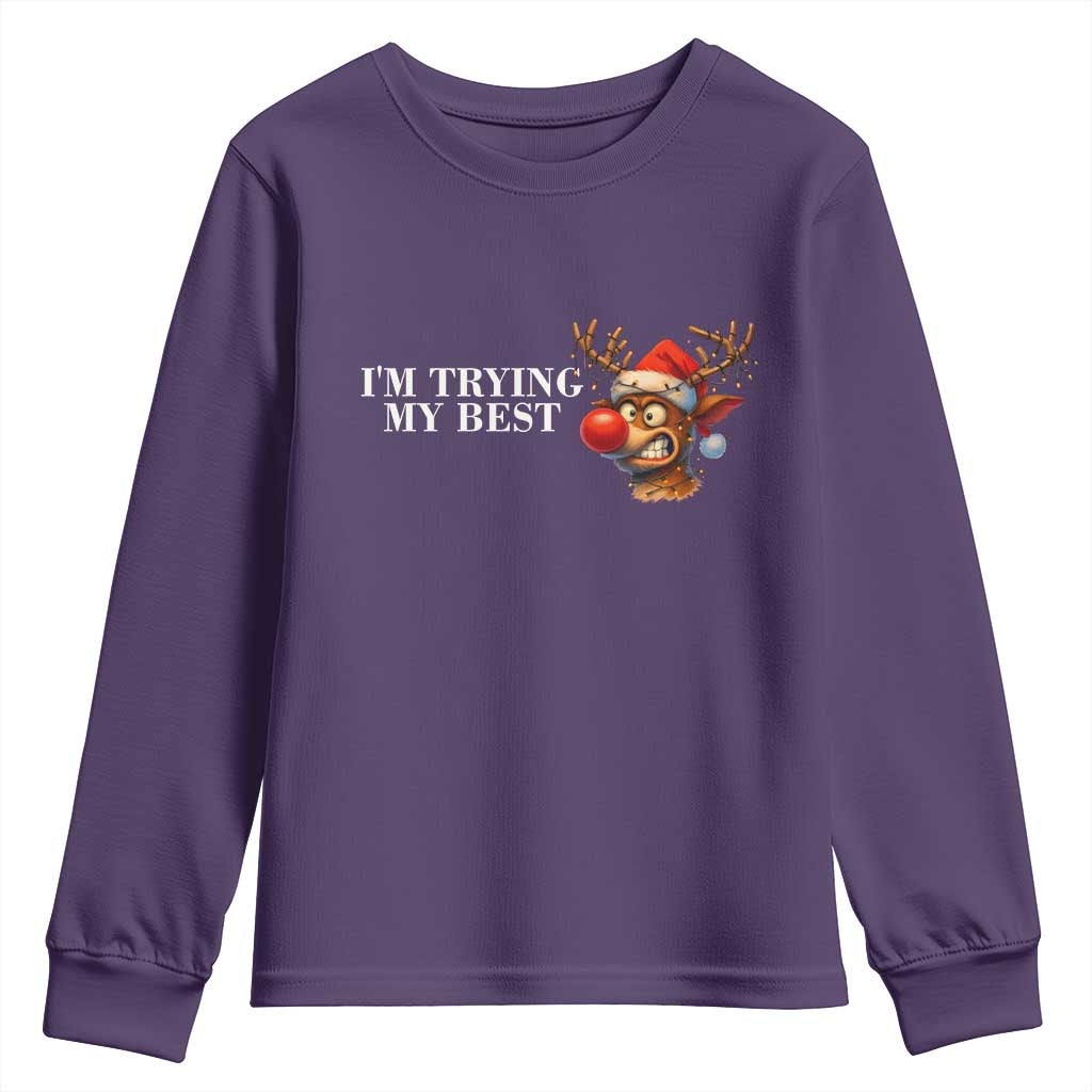 Funny Reindeer Christmas Meme Youth Sweatshirt I Am Trying My Best - Wonder Print Shop