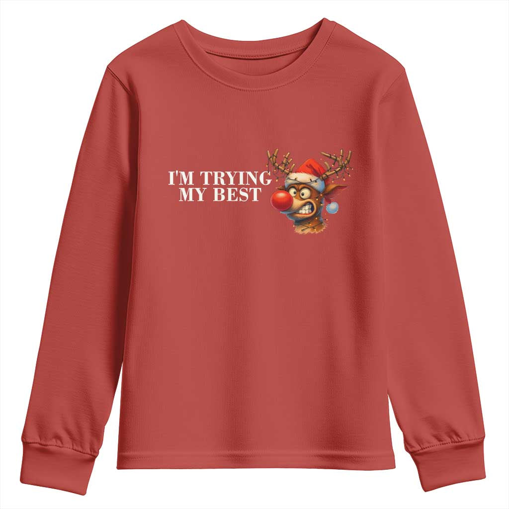 Funny Reindeer Christmas Meme Youth Sweatshirt I Am Trying My Best - Wonder Print Shop