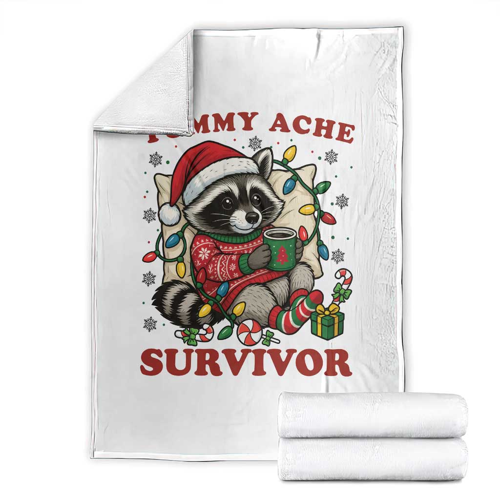 Funny Racoon Christmas Meme Throw Blanket Tummy Ache Survivor - Wonder Print Shop