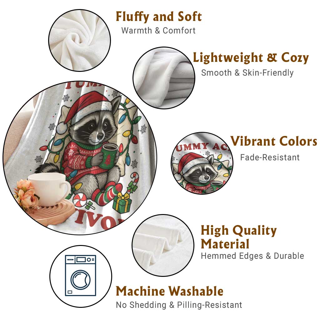 Funny Racoon Christmas Meme Throw Blanket Tummy Ache Survivor - Wonder Print Shop