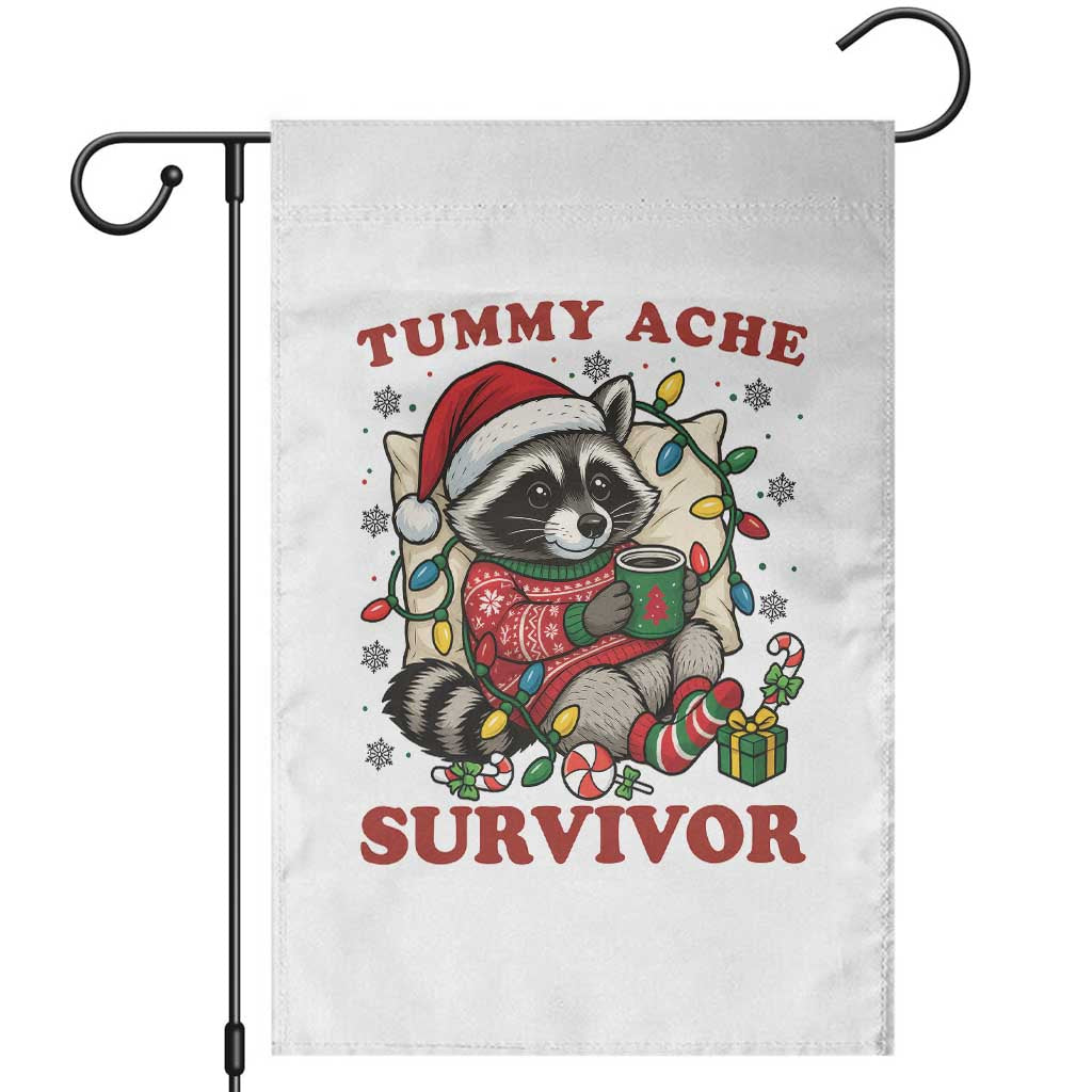 Funny Racoon Christmas Meme Garden Flag Tummy Ache Survivor - Wonder Print Shop