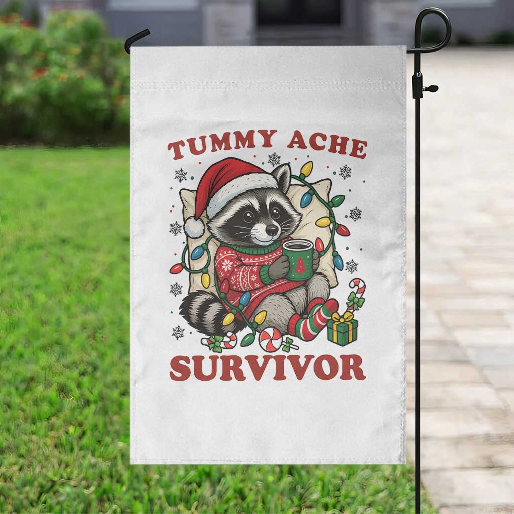 Funny Racoon Christmas Meme Garden Flag Tummy Ache Survivor - Wonder Print Shop
