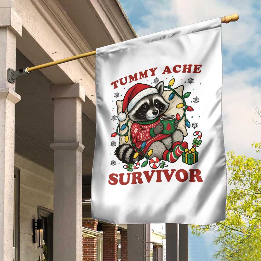 Funny Racoon Christmas Meme Garden Flag Tummy Ache Survivor - Wonder Print Shop