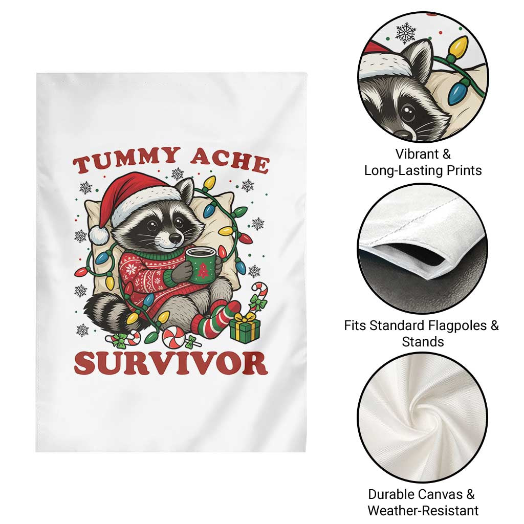 Funny Racoon Christmas Meme Garden Flag Tummy Ache Survivor - Wonder Print Shop