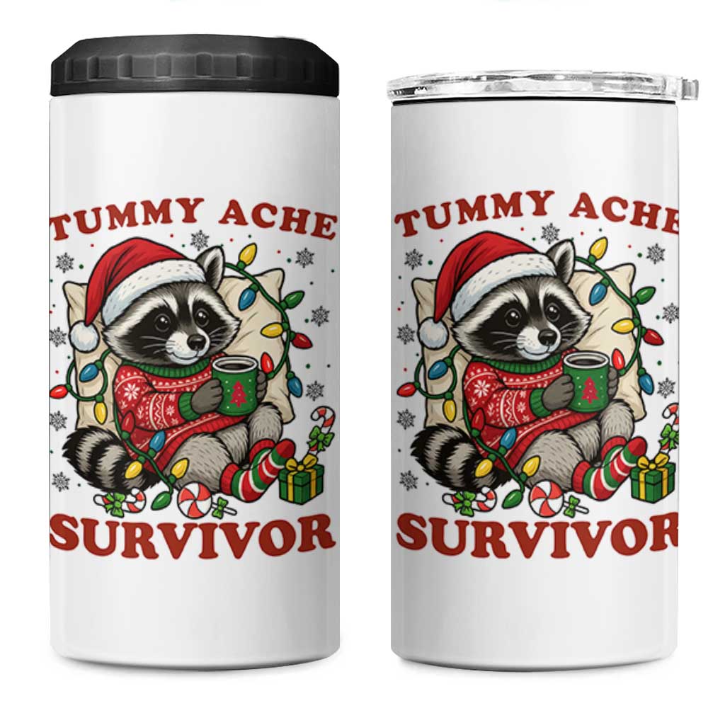 Funny Racoon Christmas Meme 4 in 1 Can Cooler Tumbler Tummy Ache Survivor - Wonder Print Shop