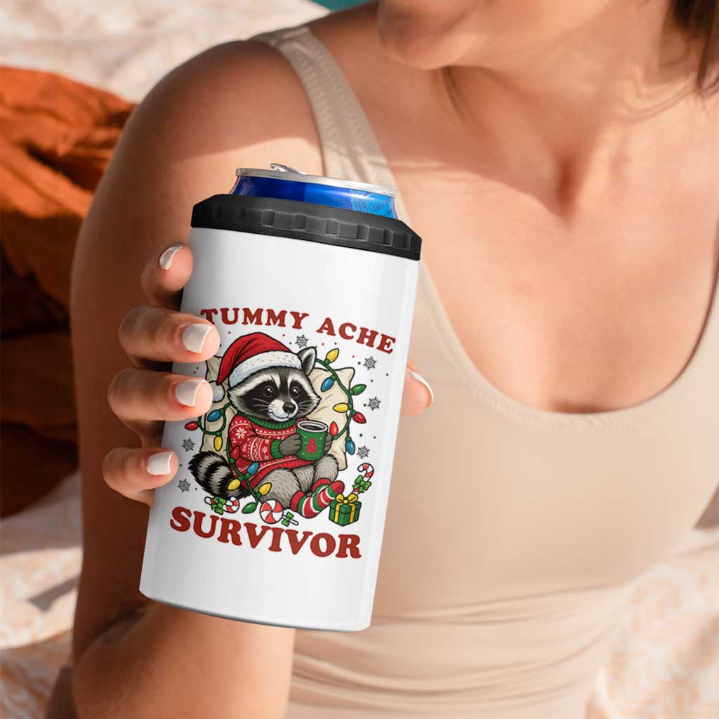 Funny Racoon Christmas Meme 4 in 1 Can Cooler Tumbler Tummy Ache Survivor - Wonder Print Shop