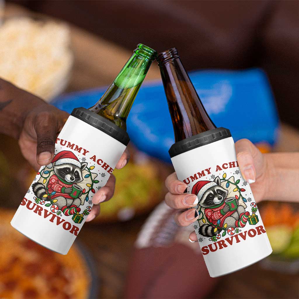 Funny Racoon Christmas Meme 4 in 1 Can Cooler Tumbler Tummy Ache Survivor - Wonder Print Shop