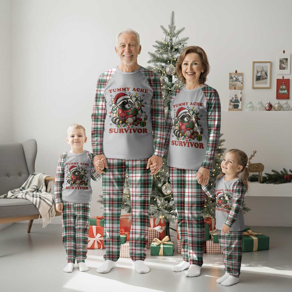 Funny Racoon Christmas Meme Plaid Pajama Set Tummy Ache Survivor - Wonder Print Shop