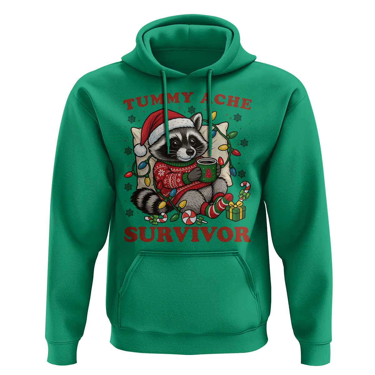 Funny Racoon Christmas Meme Hoodie Tummy Ache Survivor - Wonder Print Shop
