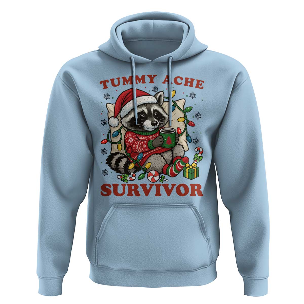 Funny Racoon Christmas Meme Hoodie Tummy Ache Survivor - Wonder Print Shop