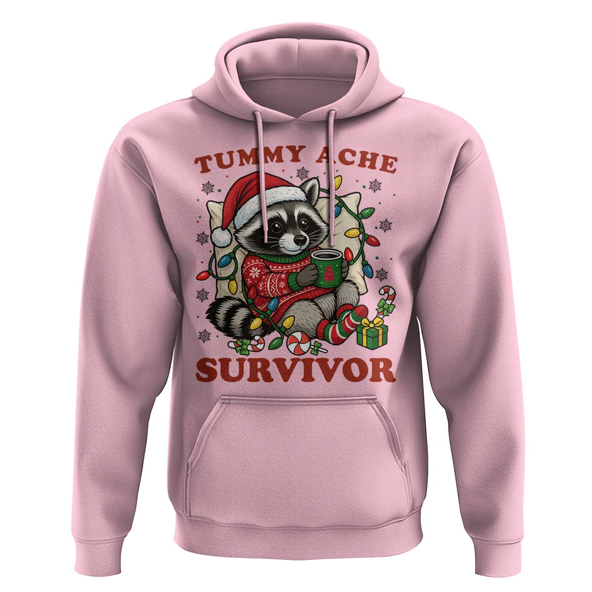 Funny Racoon Christmas Meme Hoodie Tummy Ache Survivor - Wonder Print Shop