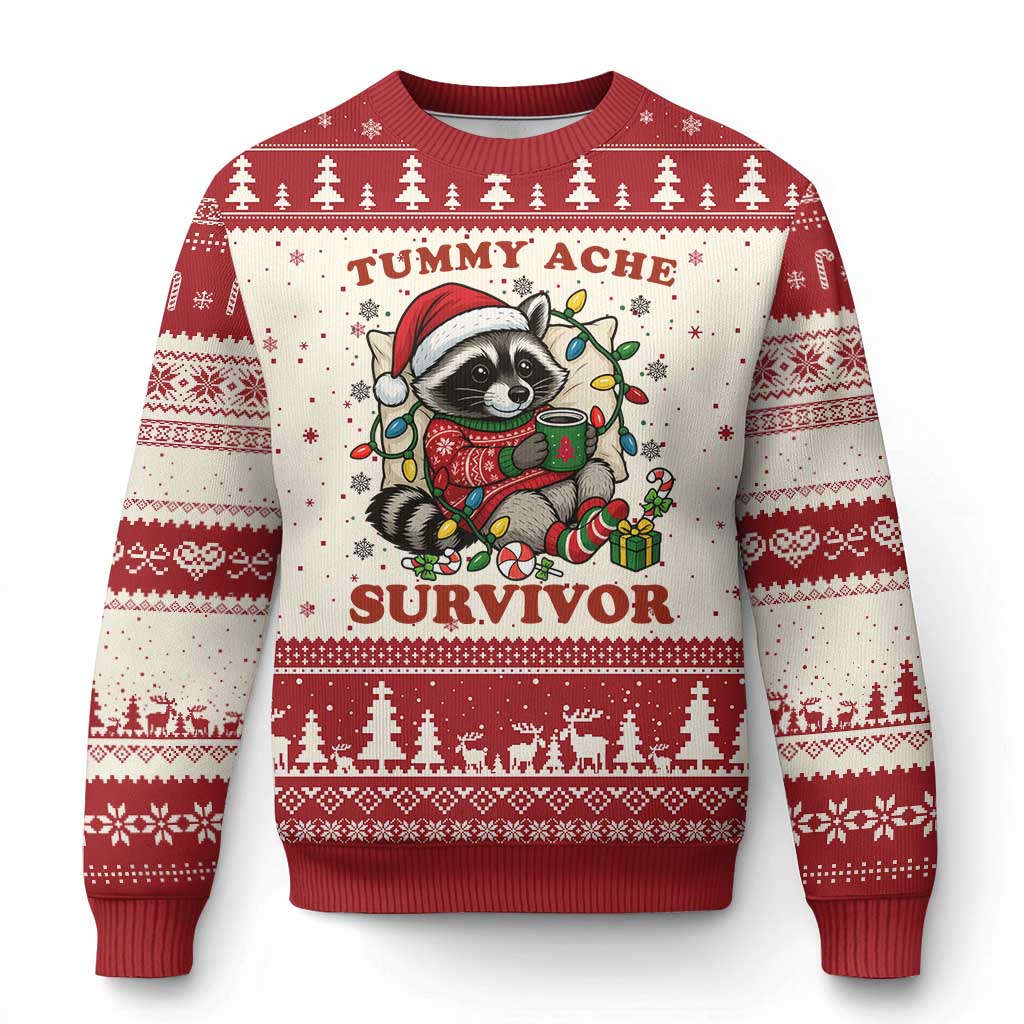 Funny Racoon Xmas Meme Ugly Christmas Sweater Tummy Ache Survivor - Wonder Print Shop