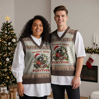 Funny Racoon Xmas Meme V-Neck Knit Sweater Vest Tummy Ache Survivor - Wonder Print Shop