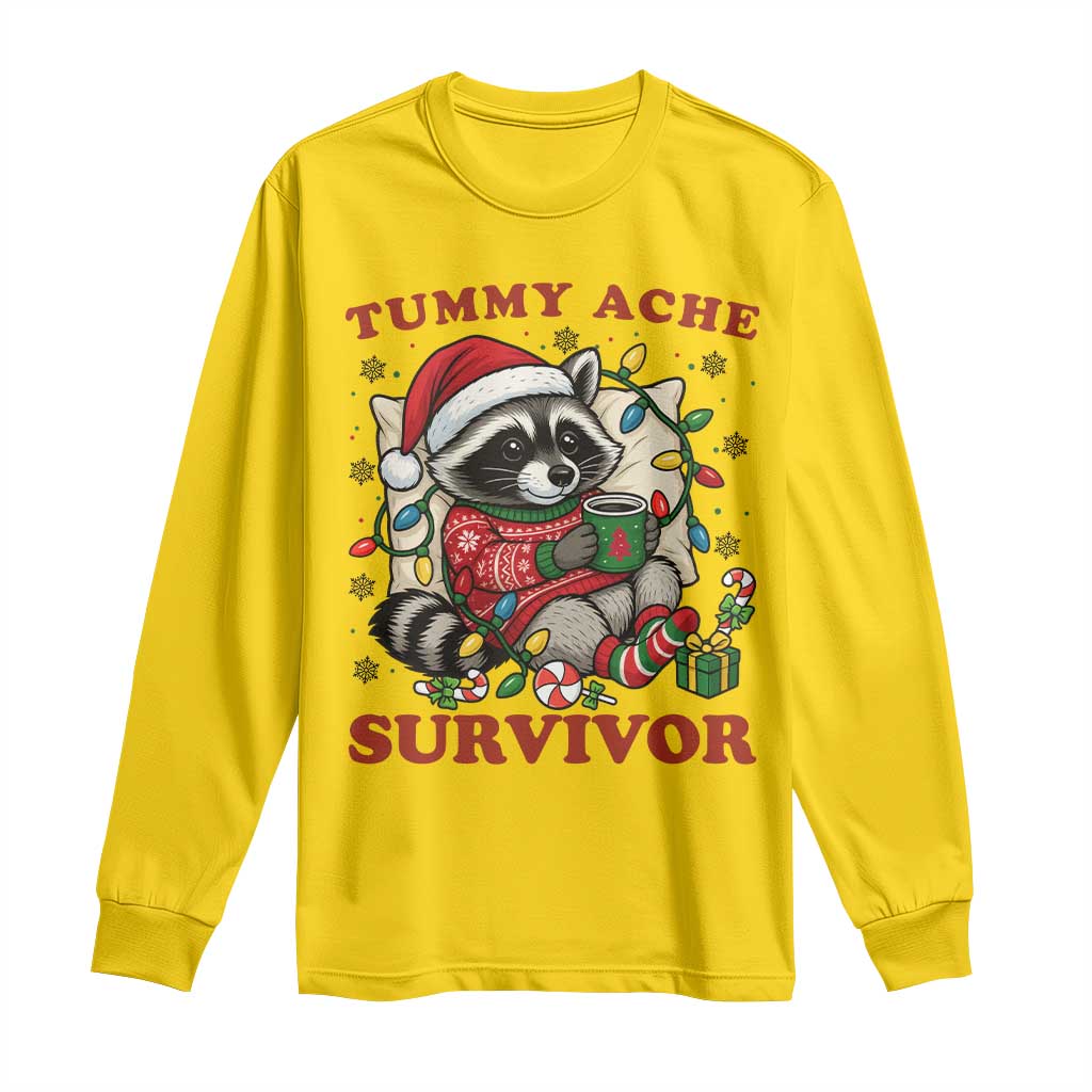 Funny Racoon Christmas Meme Long Sleeve Shirt Tummy Ache Survivor - Wonder Print Shop