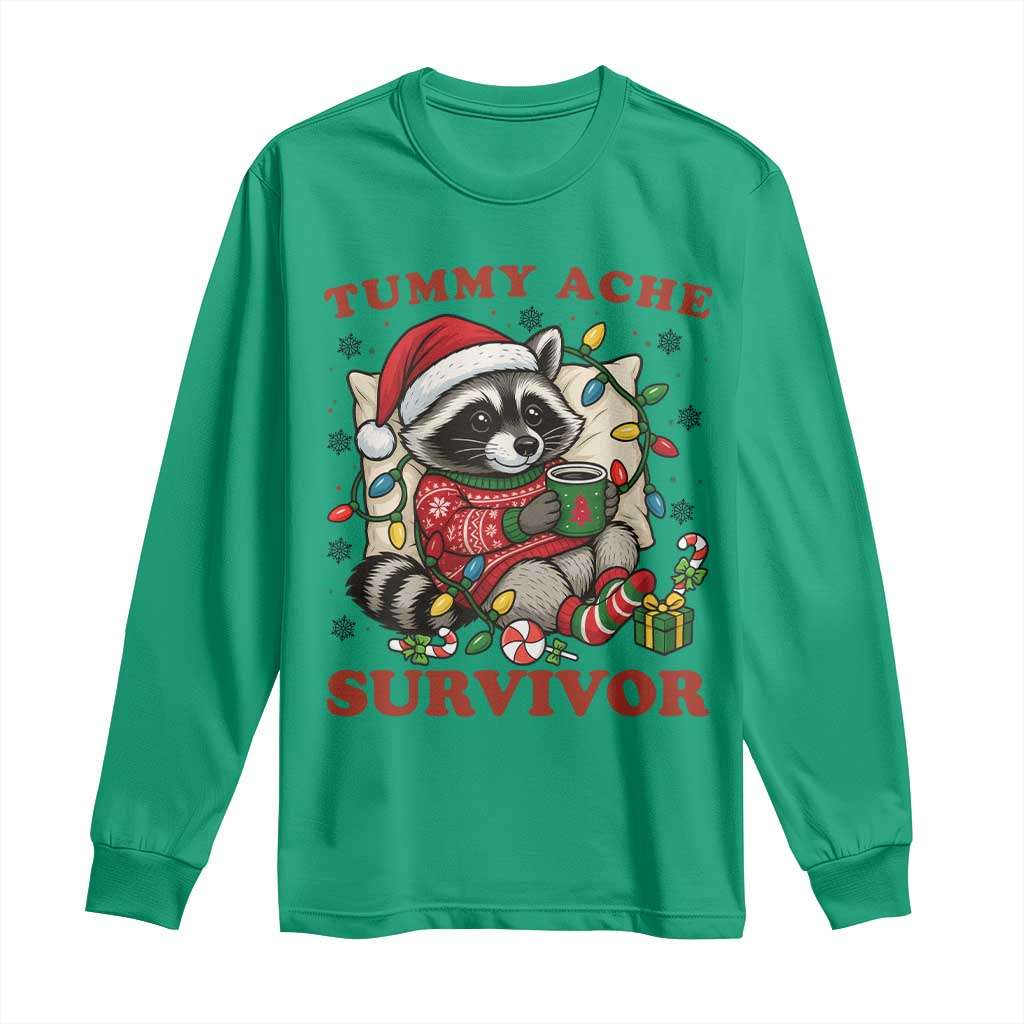 Funny Racoon Christmas Meme Long Sleeve Shirt Tummy Ache Survivor - Wonder Print Shop