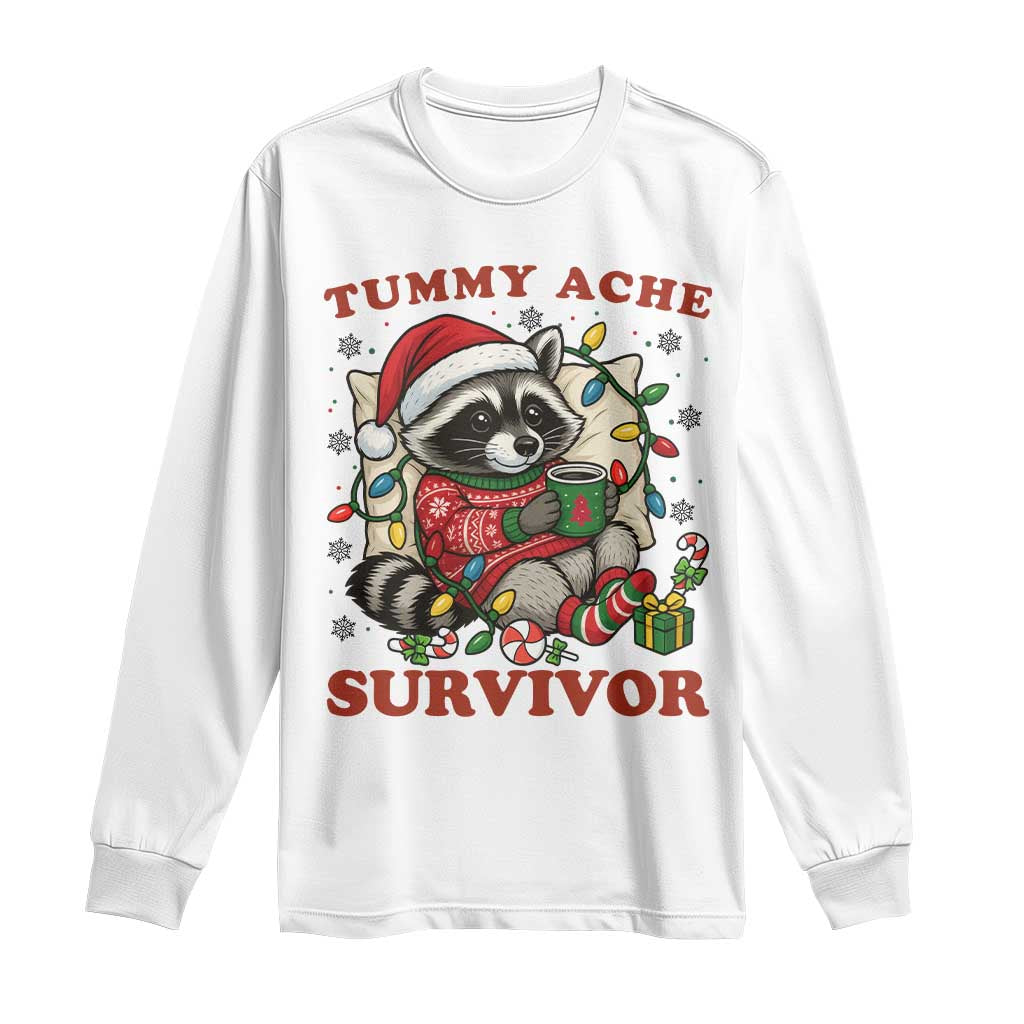 Funny Racoon Christmas Meme Long Sleeve Shirt Tummy Ache Survivor - Wonder Print Shop